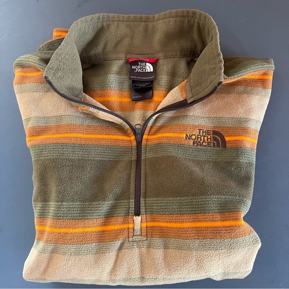 THE NORTH FACE Rare Vintage Green Striped 1/4 Zip Fleece Sweatshirt 2000s - Picture 8 of 10